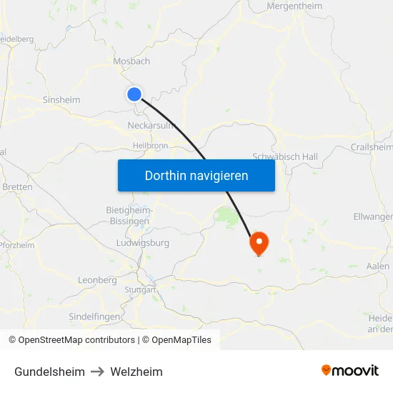 Gundelsheim to Welzheim map