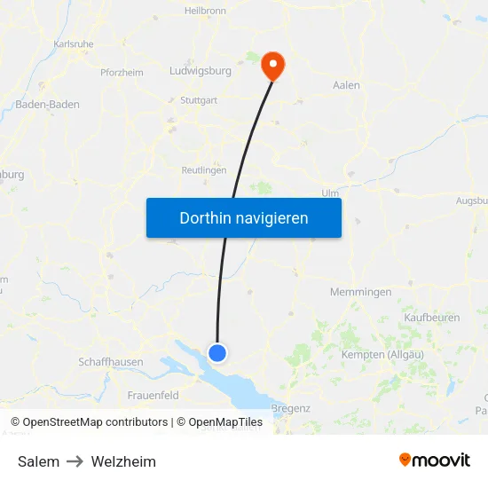 Salem to Welzheim map