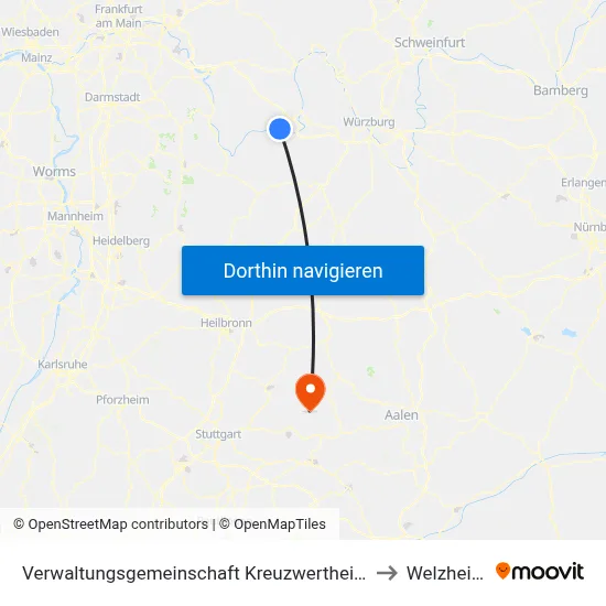 Verwaltungsgemeinschaft Kreuzwertheim to Welzheim map
