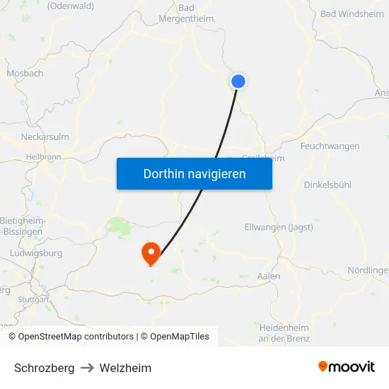 Schrozberg to Welzheim map