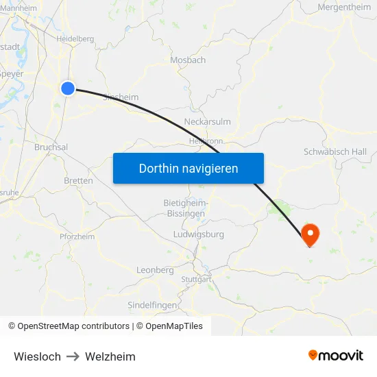 Wiesloch to Welzheim map