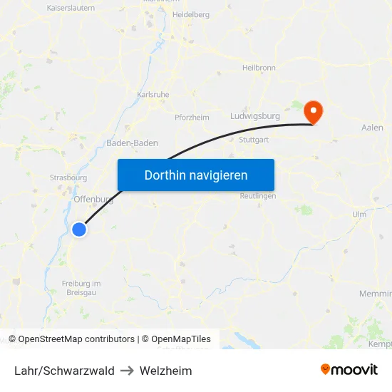 Lahr/Schwarzwald to Welzheim map