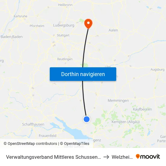 Verwaltungsverband Mittleres Schussental to Welzheim map