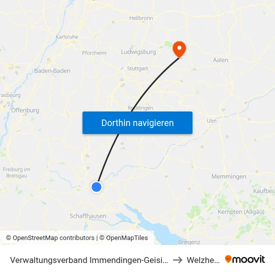 Verwaltungsverband Immendingen-Geisingen to Welzheim map