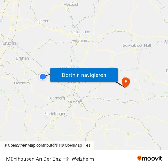 Mühlhausen An Der Enz to Welzheim map