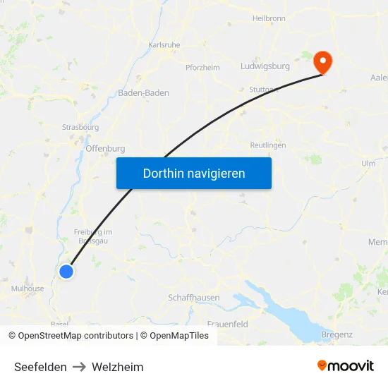 Seefelden to Welzheim map