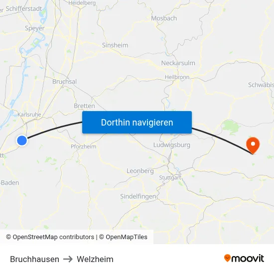 Bruchhausen to Welzheim map