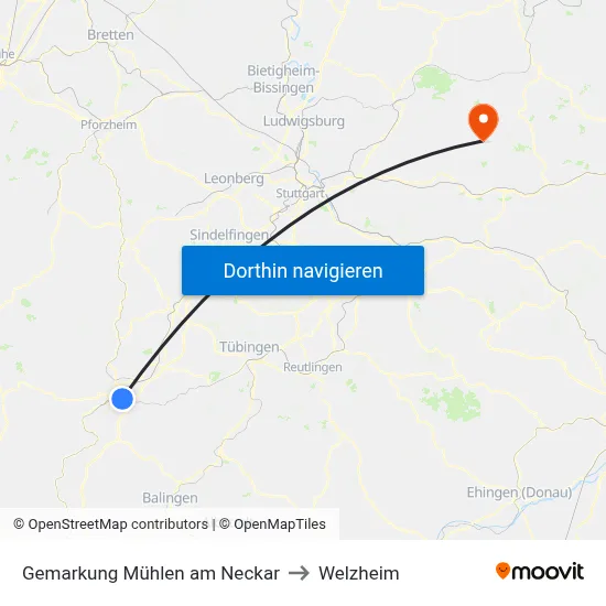 Gemarkung Mühlen am Neckar to Welzheim map