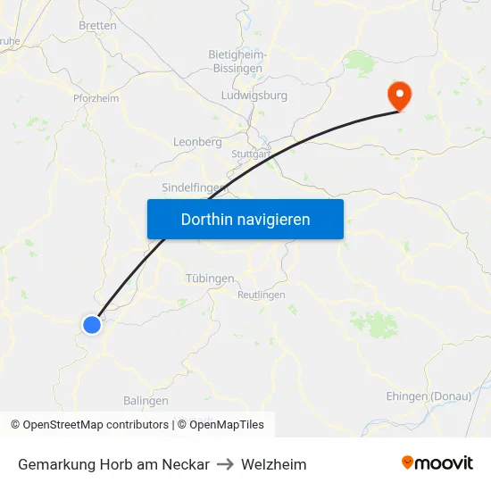 Gemarkung Horb am Neckar to Welzheim map