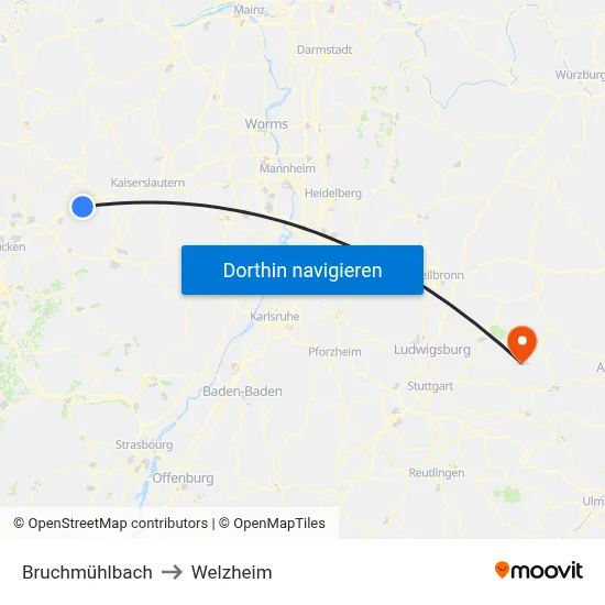 Bruchmühlbach to Welzheim map