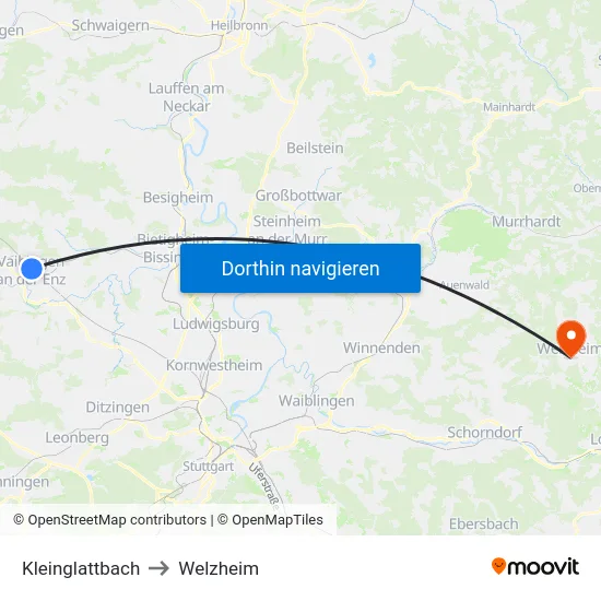 Kleinglattbach to Welzheim map