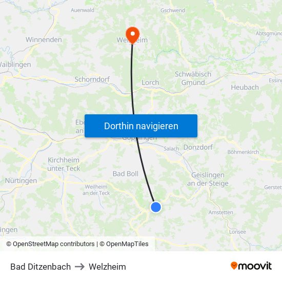 Bad Ditzenbach to Welzheim map