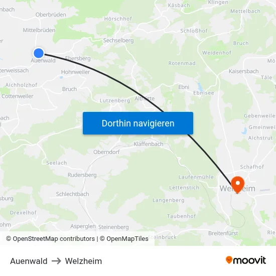 Auenwald to Welzheim map