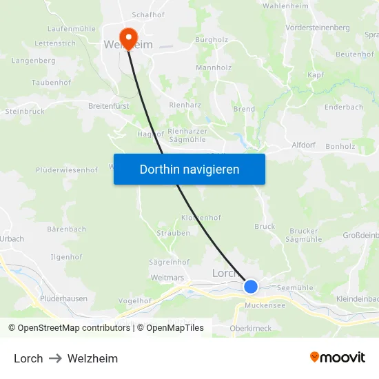 Lorch to Welzheim map