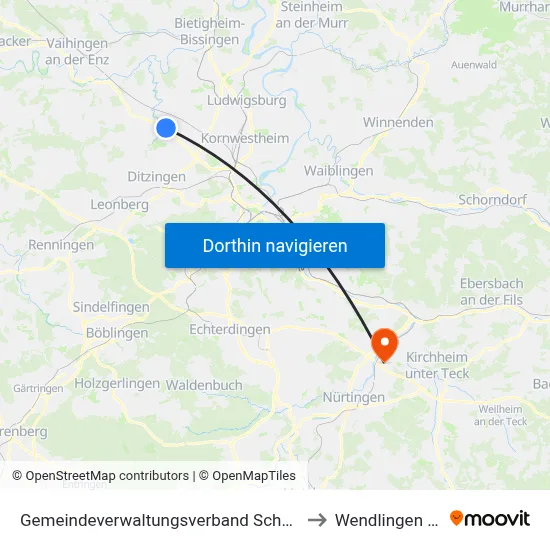 Gemeindeverwaltungsverband Schwieberdingen-Hemmingen to Wendlingen Am Neckar map