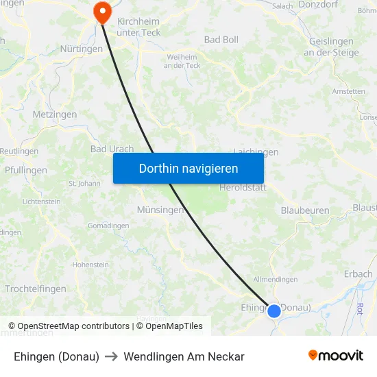 Ehingen (Donau) to Wendlingen Am Neckar map