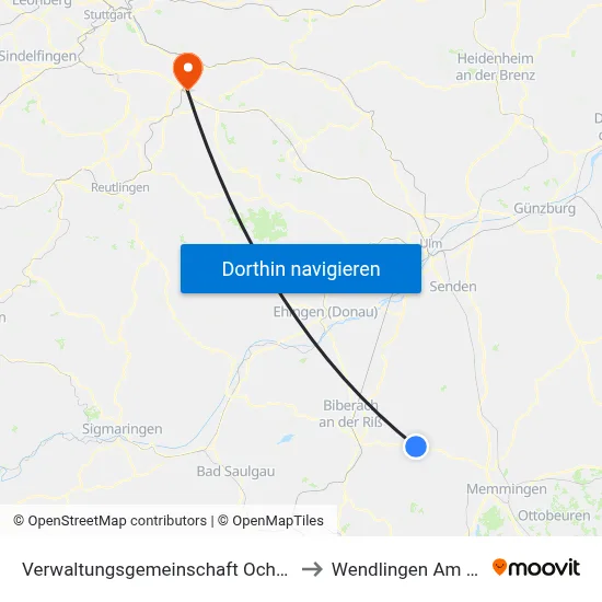 Verwaltungsgemeinschaft Ochsenhausen to Wendlingen Am Neckar map