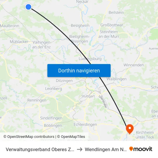 Verwaltungsverband Oberes Zabergäu to Wendlingen Am Neckar map