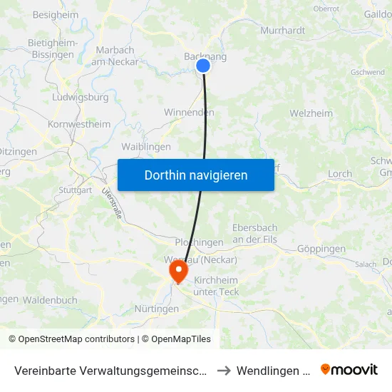 Vereinbarte Verwaltungsgemeinschaft Der Stadt Backnang to Wendlingen Am Neckar map