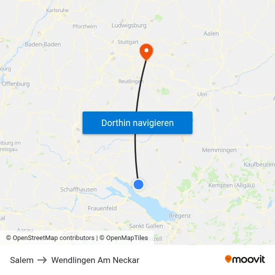 Salem to Wendlingen Am Neckar map