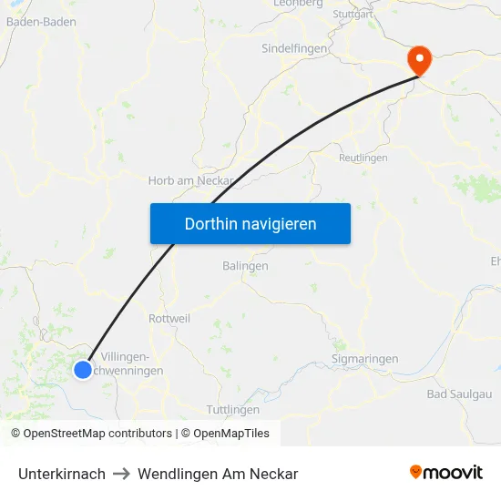 Unterkirnach to Wendlingen Am Neckar map