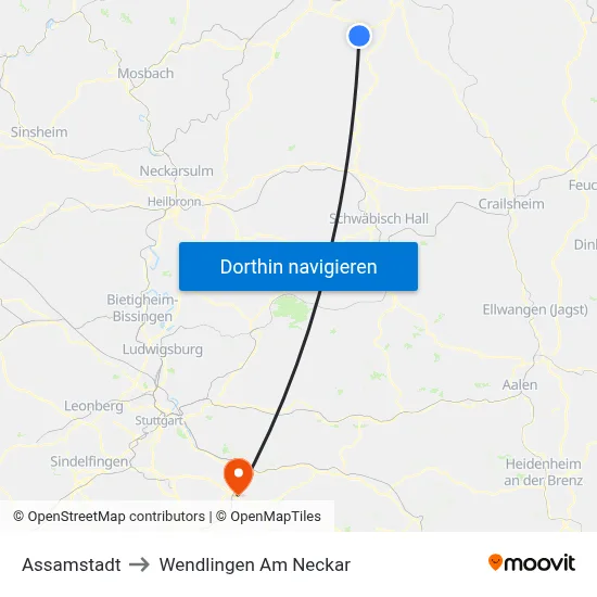 Assamstadt to Wendlingen Am Neckar map
