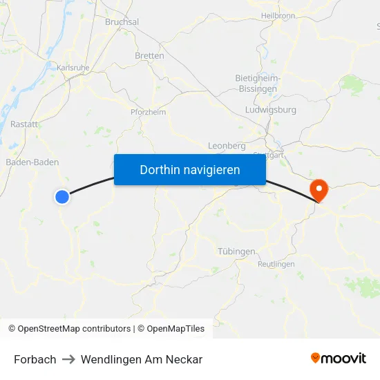 Forbach to Wendlingen Am Neckar map