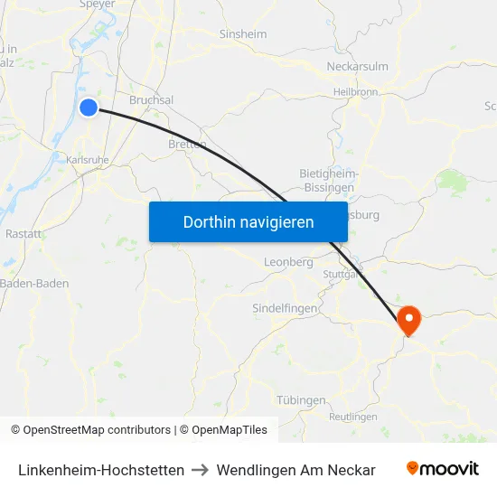 Linkenheim-Hochstetten to Wendlingen Am Neckar map