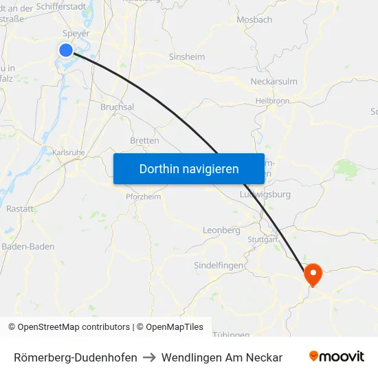 Römerberg-Dudenhofen to Wendlingen Am Neckar map