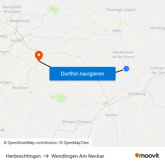 Herbrechtingen to Wendlingen Am Neckar map
