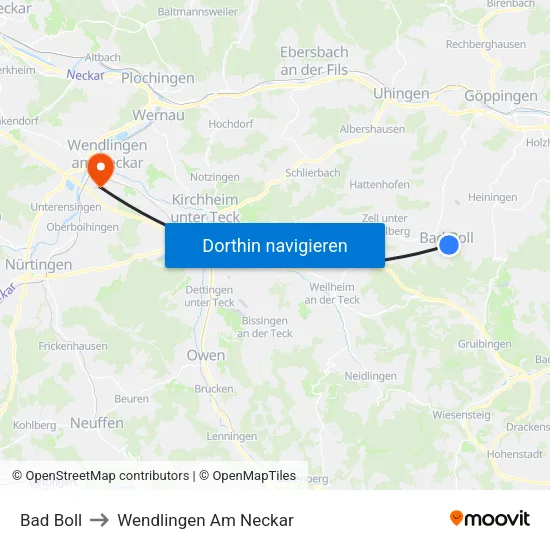 Bad Boll to Wendlingen Am Neckar map