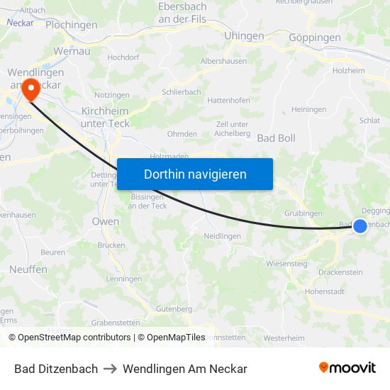 Bad Ditzenbach to Wendlingen Am Neckar map