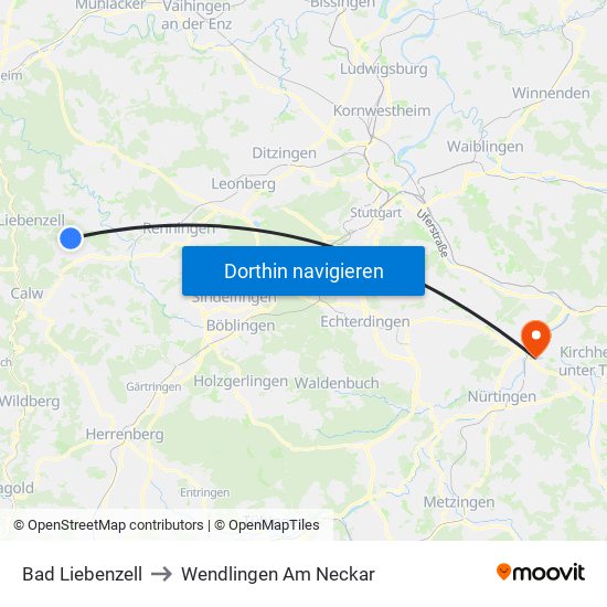 Bad Liebenzell to Wendlingen Am Neckar map