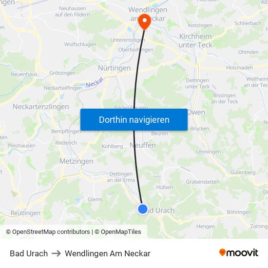 Bad Urach to Wendlingen Am Neckar map