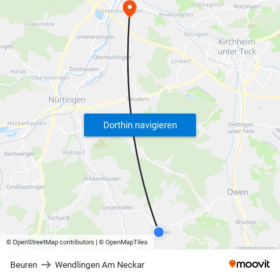 Beuren to Wendlingen Am Neckar map