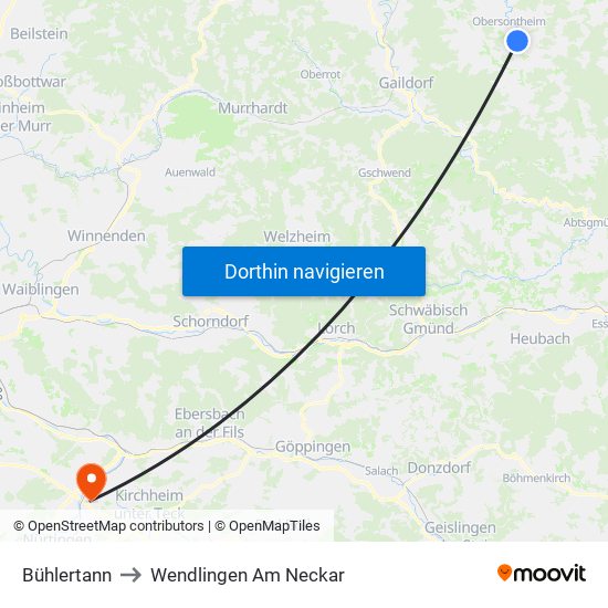 Bühlertann to Wendlingen Am Neckar map