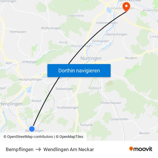 Bempflingen to Wendlingen Am Neckar map