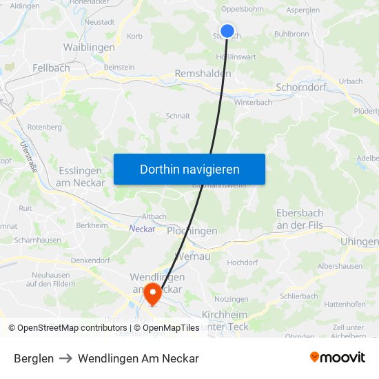 Berglen to Wendlingen Am Neckar map