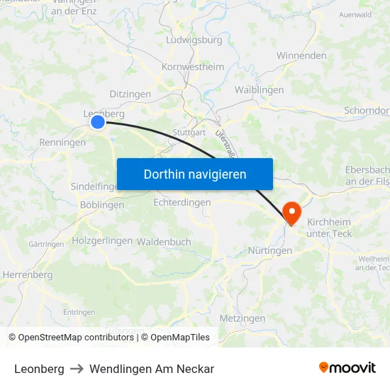 Leonberg to Wendlingen Am Neckar map