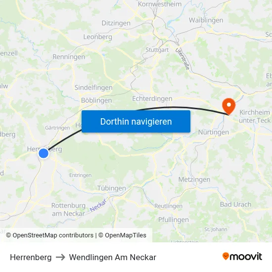 Herrenberg to Wendlingen Am Neckar map