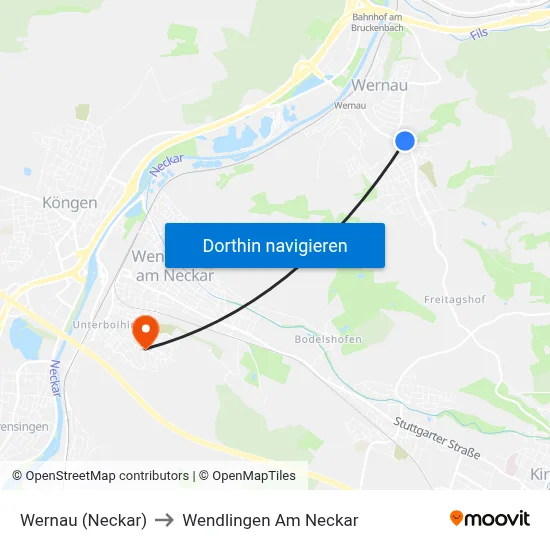 Wernau (Neckar) to Wendlingen Am Neckar map
