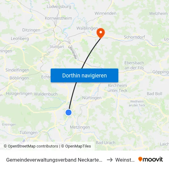 Gemeindeverwaltungsverband Neckartenzlingen to Weinstadt map
