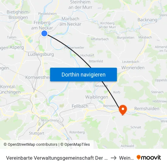 Vereinbarte Verwaltungsgemeinschaft Der Stadt Freiberg am Neckar to Weinstadt map