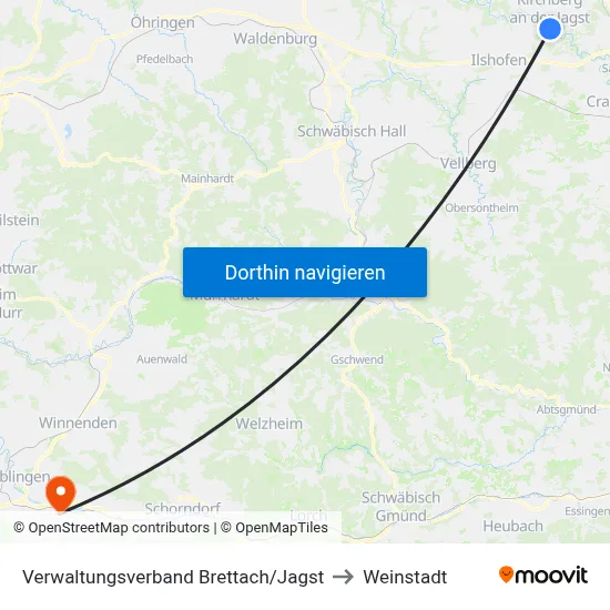 Verwaltungsverband Brettach/Jagst to Weinstadt map