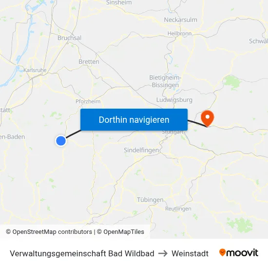 Verwaltungsgemeinschaft Bad Wildbad to Weinstadt map