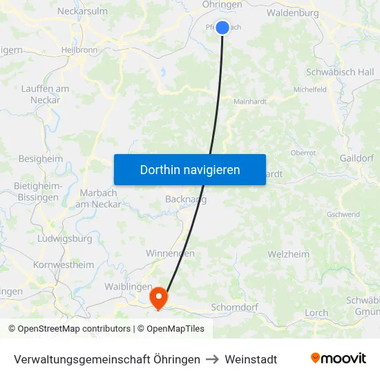 Verwaltungsgemeinschaft Öhringen to Weinstadt map