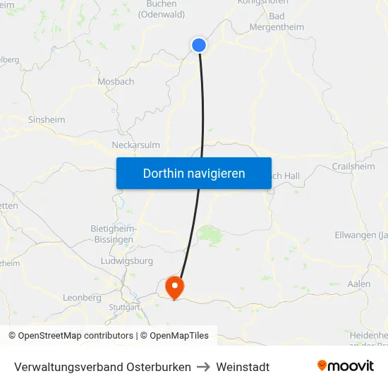 Verwaltungsverband Osterburken to Weinstadt map