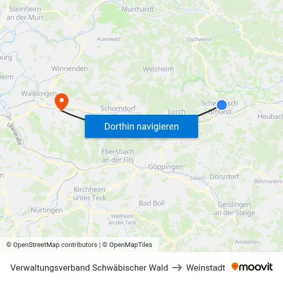 Verwaltungsverband Schwäbischer Wald to Weinstadt map