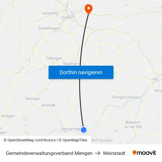 Gemeindeverwaltungsverband Mengen to Weinstadt map