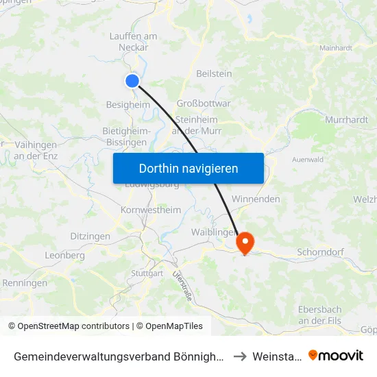Gemeindeverwaltungsverband Bönnigheim to Weinstadt map